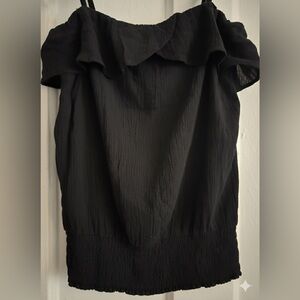 GUESS Ruffled Textured Cami Tank Women Small Black Smocked Hem Boho